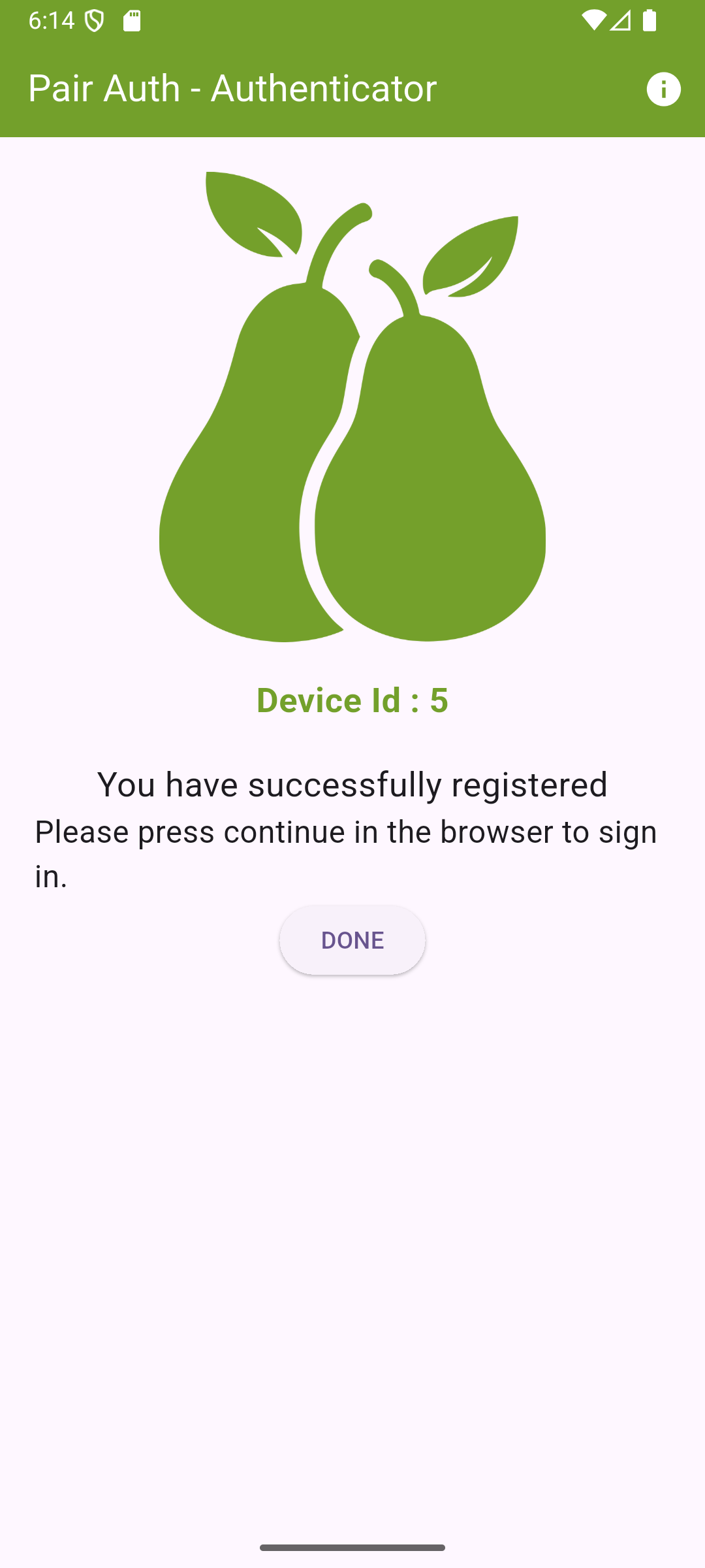Android app registration confirmation